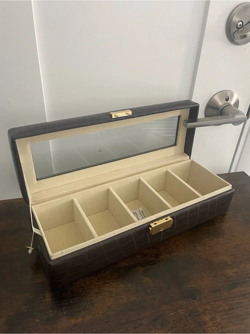 Leather-Look Dark Brown Watch Storage Case with Glass Top